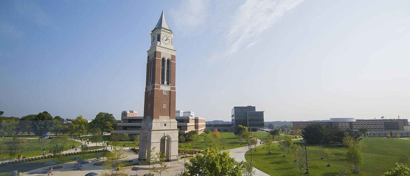 Aerial shot of Elliott Tower in the summer